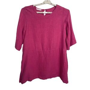 Bryn Walker Hot Pink Linen Tunic Top Side Slits Lagen Luxury‎ Size M